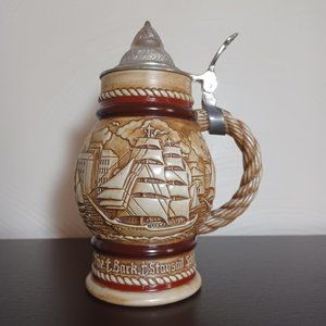 Avon Vintage Beer Stein, 1977, Pewter Lid, Nautical Design